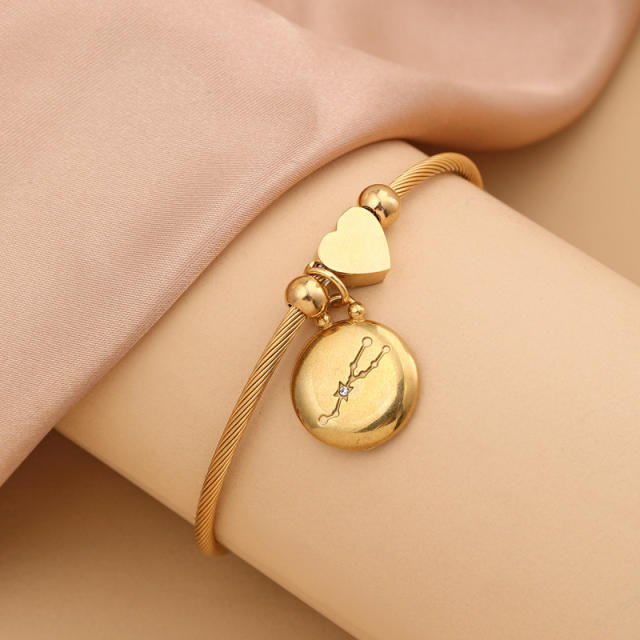 18KG stainless steel zodiac charm bangle