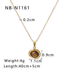 Creative vintage tiger eye stone pendant dainty stainless steel necklace