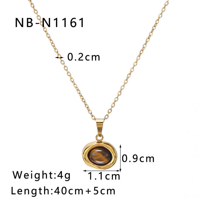 Creative vintage tiger eye stone pendant dainty stainless steel necklace