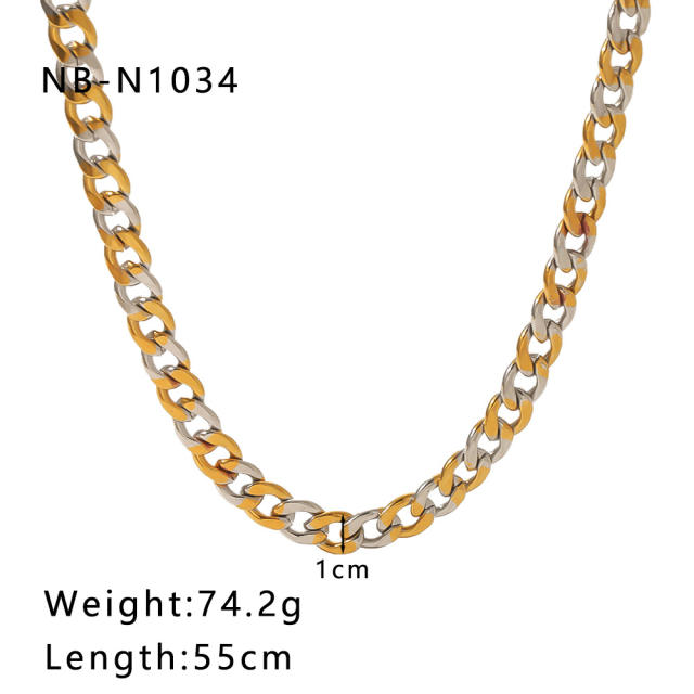 Punk trend mix color stainless steel cuban link chain necklace for men women