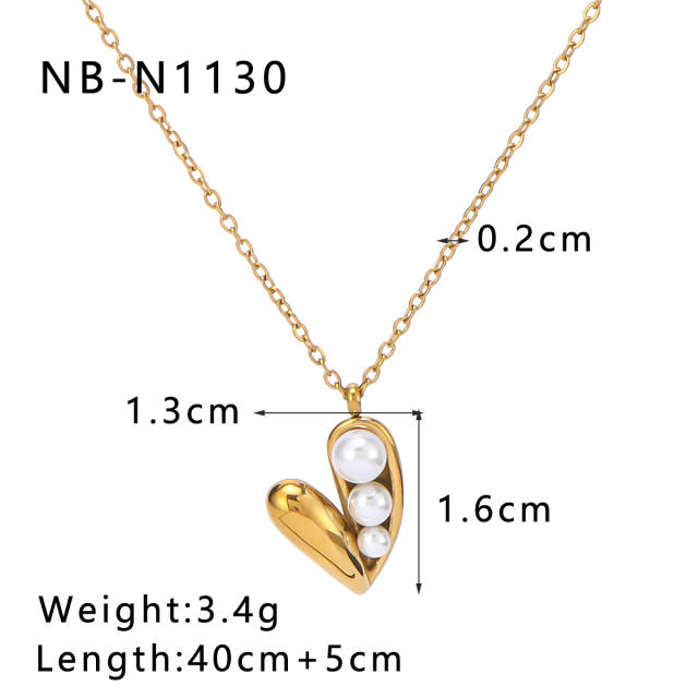 18KG Dainty pearl bead opal stone pendant stainless steel necklace