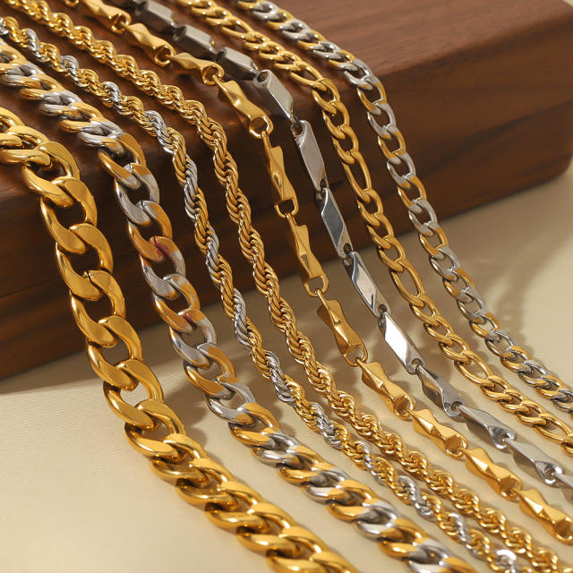 Punk trend mix color stainless steel cuban link chain necklace for men women
