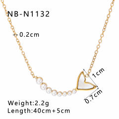 18KG Dainty pearl bead opal stone pendant stainless steel necklace