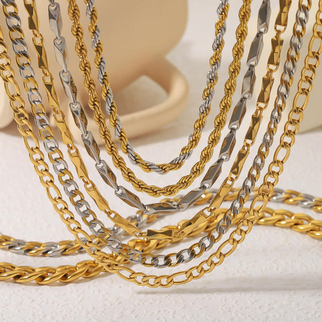 Punk trend mix color stainless steel cuban link chain necklace for men women