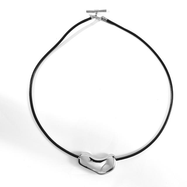 18KG chunky geometric pendant black PU leather stainless steel necklace