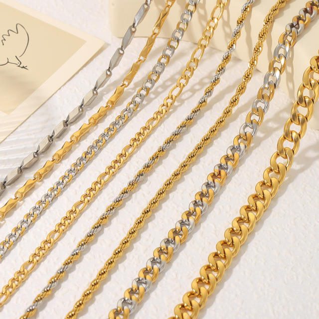 Punk trend mix color stainless steel cuban link chain necklace for men women