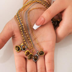 Creative vintage tiger eye stone pendant dainty stainless steel necklace