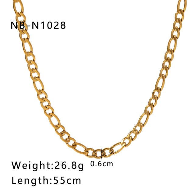 Punk trend mix color stainless steel cuban link chain necklace for men women