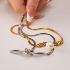 18KG personality knot pearl pendant stainless steel necklace