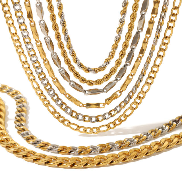 Punk trend mix color stainless steel cuban link chain necklace for men women