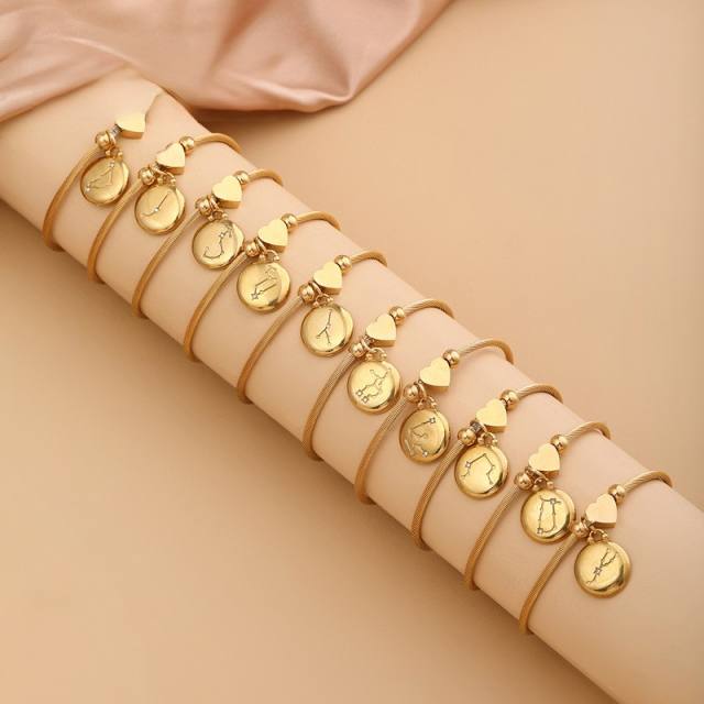 18KG stainless steel zodiac charm bangle