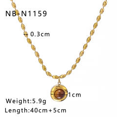 Creative vintage tiger eye stone pendant dainty stainless steel necklace