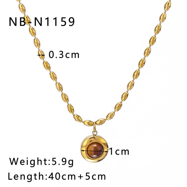 Creative vintage tiger eye stone pendant dainty stainless steel necklace