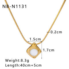 18KG Dainty pearl bead opal stone pendant stainless steel necklace