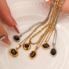Creative vintage tiger eye stone pendant dainty stainless steel necklace