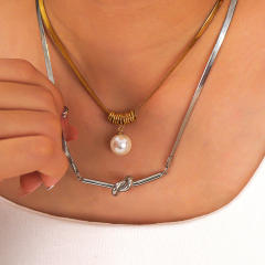 18KG personality knot pearl pendant stainless steel necklace