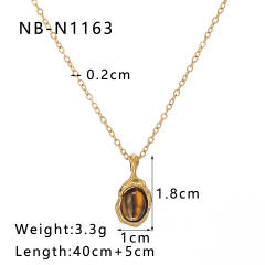 Creative vintage tiger eye stone pendant dainty stainless steel necklace