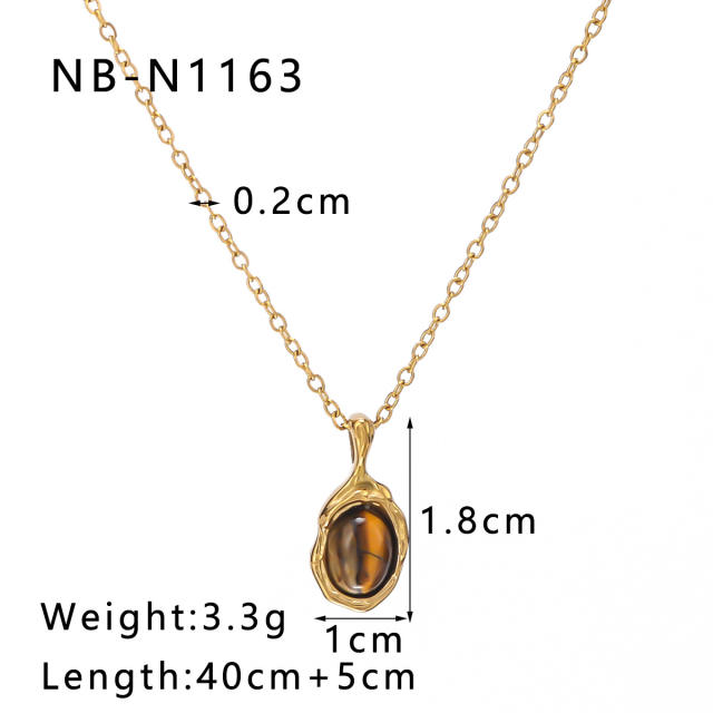 Creative vintage tiger eye stone pendant dainty stainless steel necklace