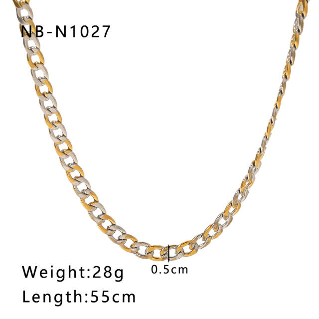 Punk trend mix color stainless steel cuban link chain necklace for men women
