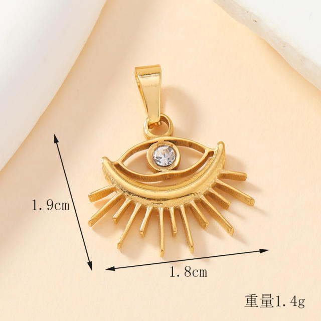 Delicate diamond sun evil eye stainless steel pendant diy accessory charm without chain