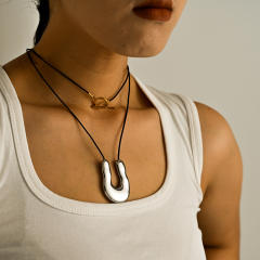 Personlity chunky U shape pendant stainless steel necklace