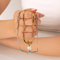18KG personality knot pearl pendant stainless steel necklace