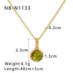 18KG Dainty pearl bead opal stone pendant stainless steel necklace