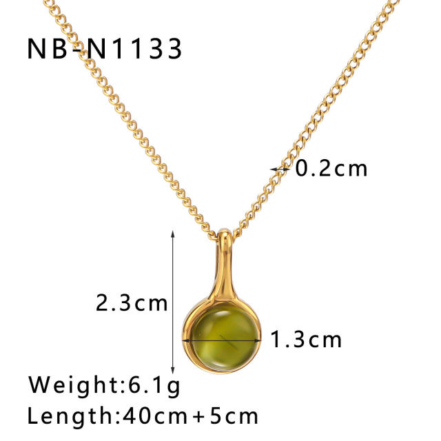 18KG Dainty pearl bead opal stone pendant stainless steel necklace