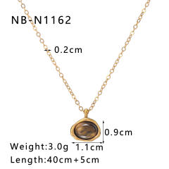 Creative vintage tiger eye stone pendant dainty stainless steel necklace