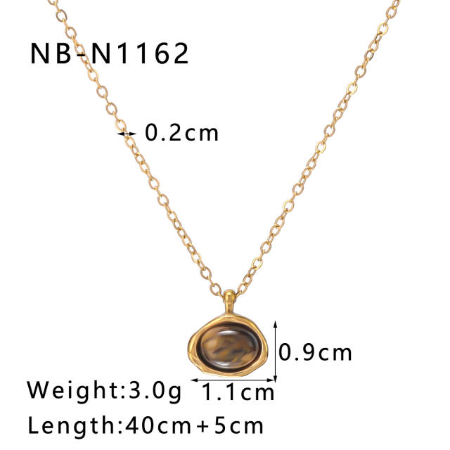 Creative vintage tiger eye stone pendant dainty stainless steel necklace
