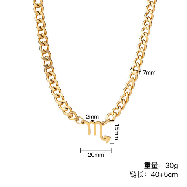 Stainless steel zodiac pendant cuban link chain necklace