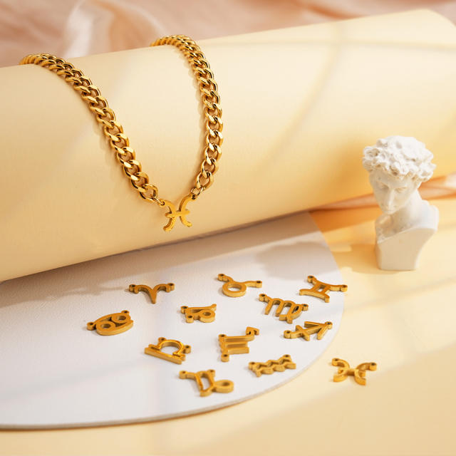 Stainless steel zodiac pendant cuban link chain necklace