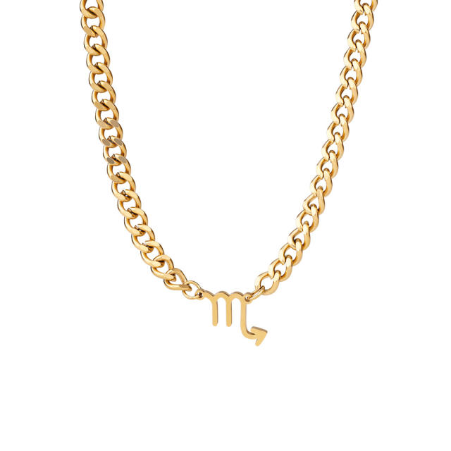 Stainless steel zodiac pendant cuban link chain necklace