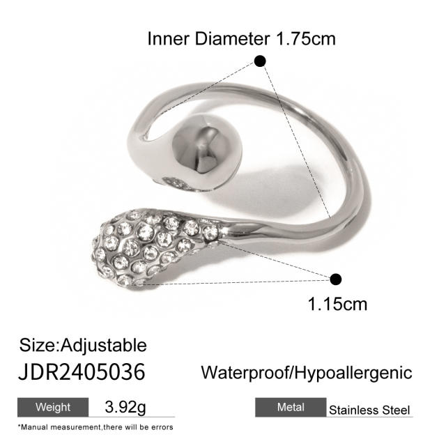18KG chunky waterdrop diamond Asymmetric stainless steel rings