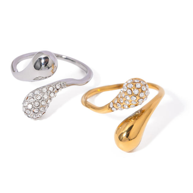18KG chunky waterdrop diamond Asymmetric stainless steel rings