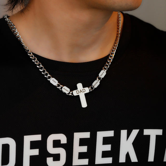 Hiphop cuban link chain cross pendant engrave letter necklace for men