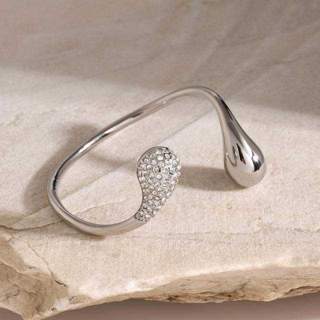 Chunky waterdrop diamond Asymmetric stainless steel bangle