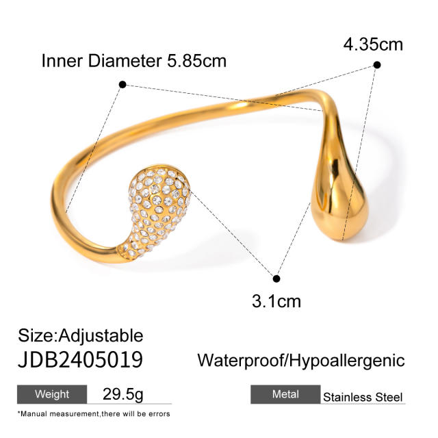 Chunky waterdrop diamond Asymmetric stainless steel bangle