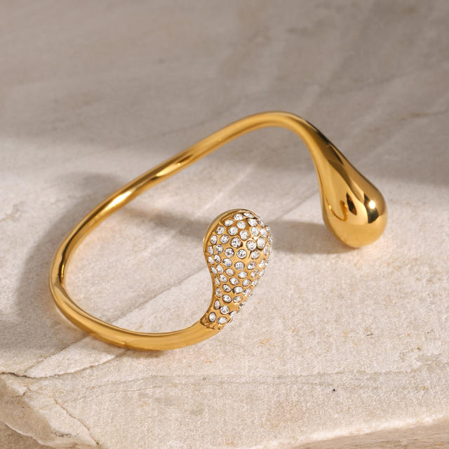 Chunky waterdrop diamond Asymmetric stainless steel bangle