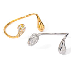 Chunky waterdrop diamond Asymmetric stainless steel bangle