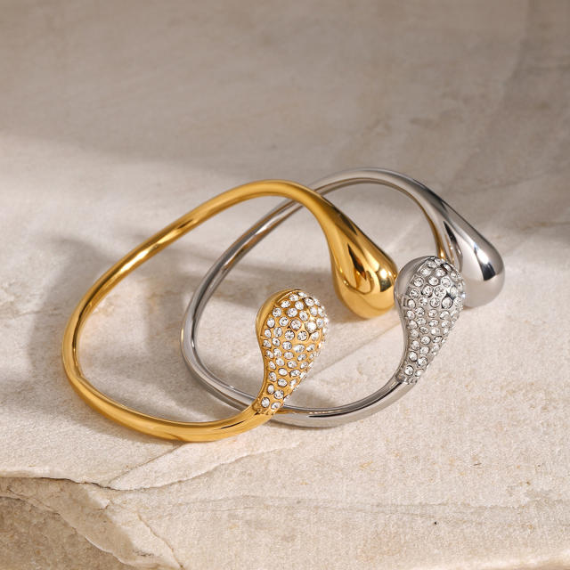 Chunky waterdrop diamond Asymmetric stainless steel bangle