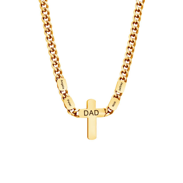 Hiphop cuban link chain cross pendant engrave letter necklace for men