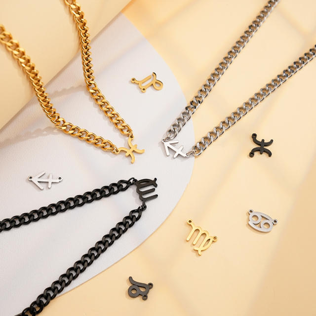 Stainless steel zodiac pendant cuban link chain necklace