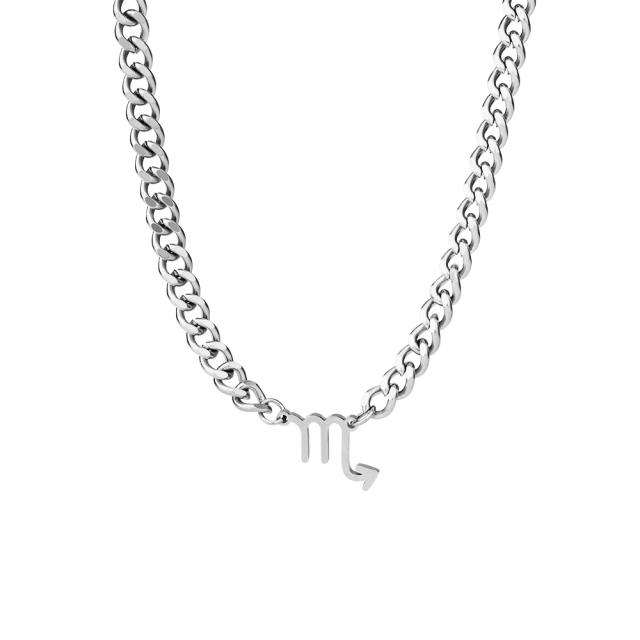 Stainless steel zodiac pendant cuban link chain necklace