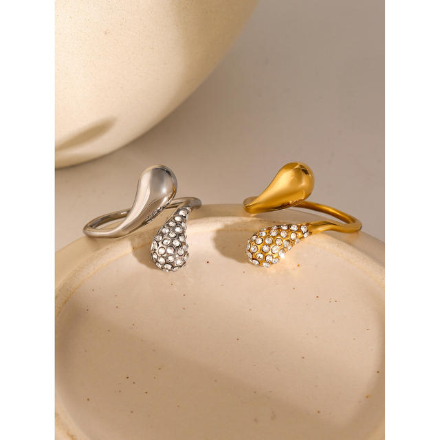 18KG chunky waterdrop diamond Asymmetric stainless steel rings