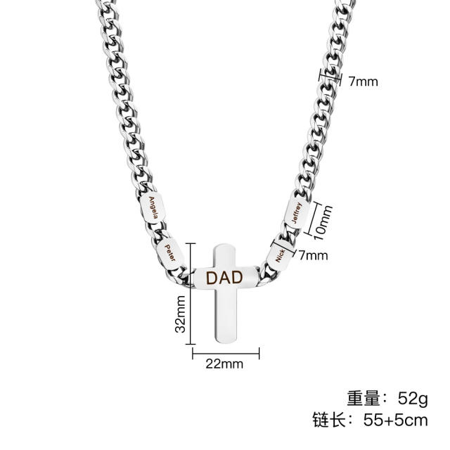 Hiphop cuban link chain cross pendant engrave letter necklace for men
