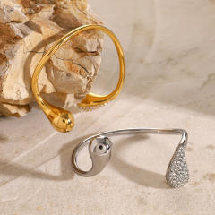 Chunky waterdrop diamond Asymmetric stainless steel bangle