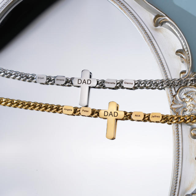 Hiphop cuban link chain cross pendant engrave letter necklace for men