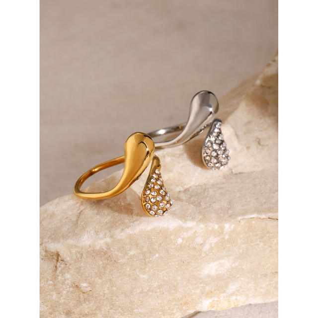 18KG chunky waterdrop diamond Asymmetric stainless steel rings