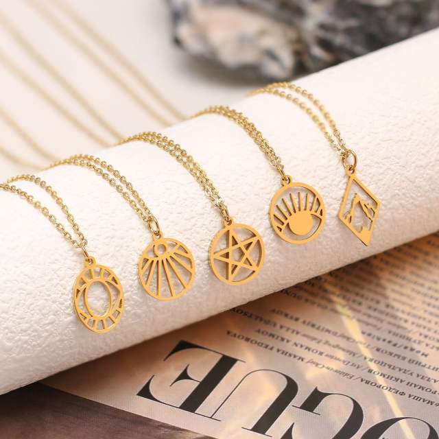 Dainty evil eye sun star pendant stainless steel necklace